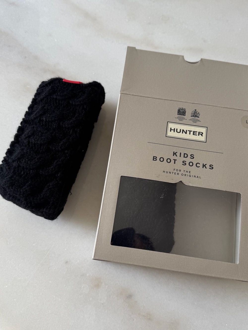 Hunter Kids Black Cable-Knit Boot Socks with Red Trim